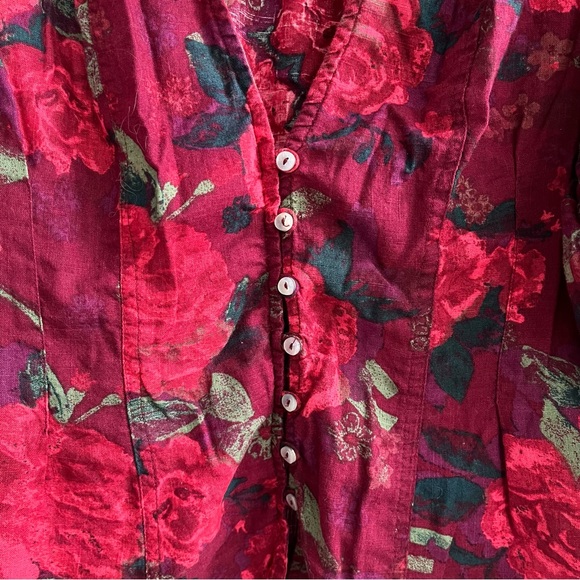 Free People I Found You Puff Sleeve Top Size Medium Dark Academia Moody Floral - Picture 8 of 13